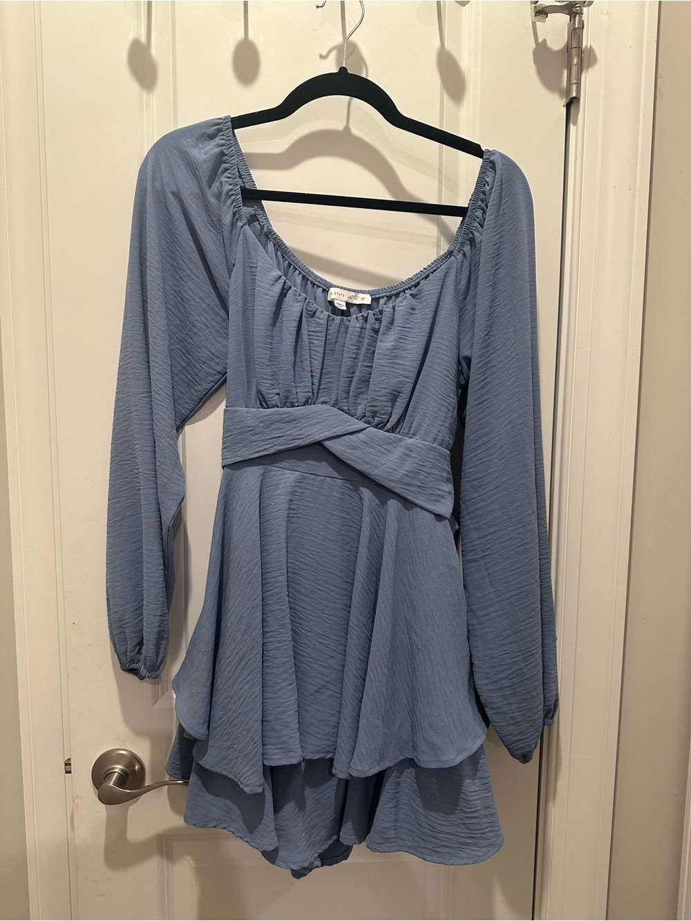 Blue Long-Sleeve Tiered romper